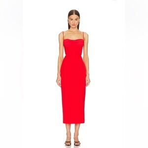 Bardot Martini Midi Dress in Fire Red Sweetheart Bodice